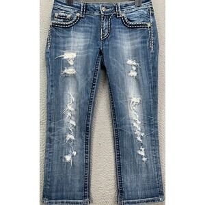 Miss Me Buckle 8 Jeans Womens 28 JE5152P10 Blue Distressed Capri Destroyed Denim